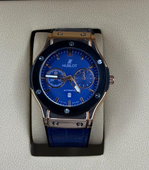 Hublot Classic Fusion Chronograph King Gold with a blue dial.